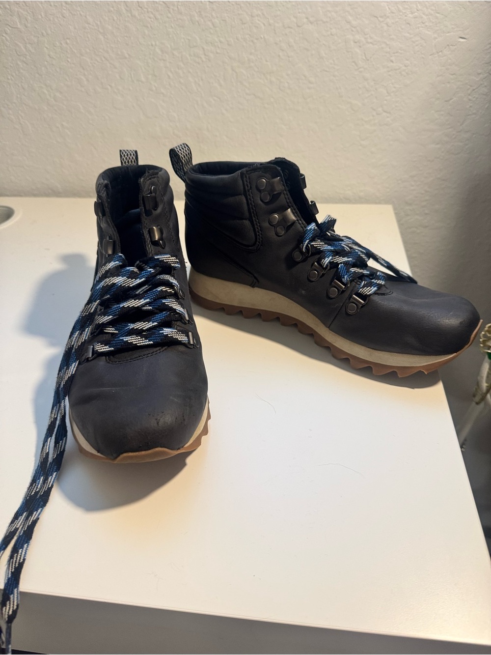 Merrell Black Lace-Up Hiking Boots with Blue and White Laces